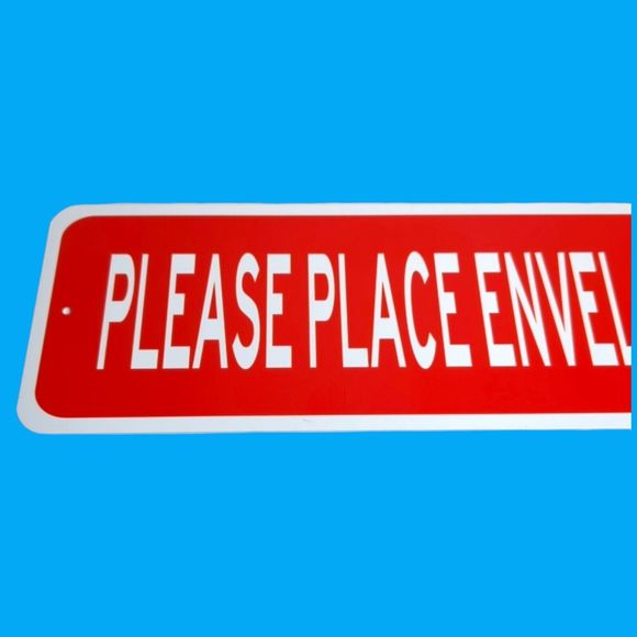 Please Place Envelopes Here Thanks Metal Sign 18" x 4" Red White - Picture 3 of 5